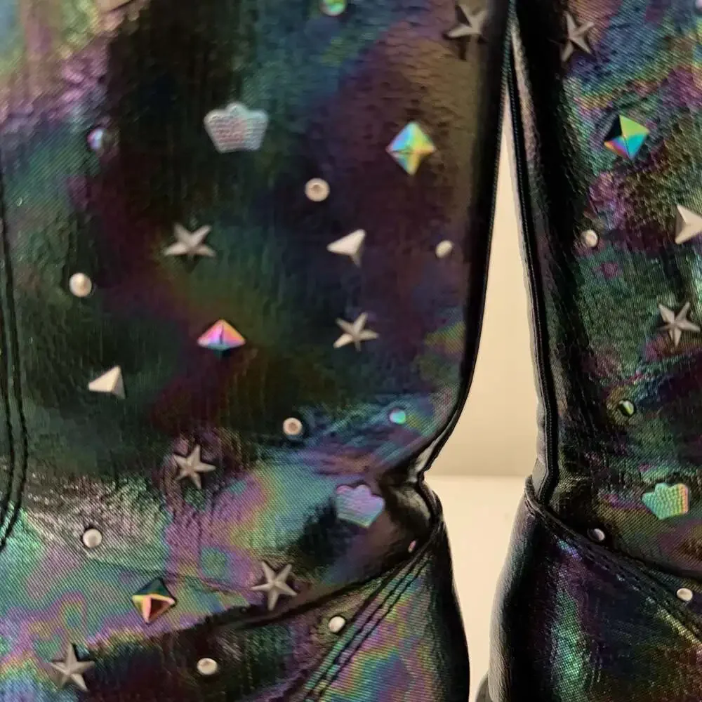 Art Class Girls Iridescent Studded Combat Boots Size 4